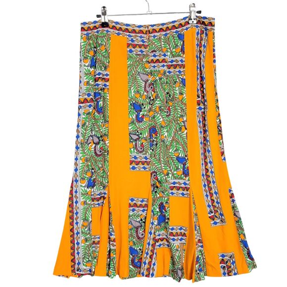 TORY BURCH Jada Skirt Orange Bird Jungle Gored Something Wild Stripe SIZE MEDIUM - Picture 7 of 13
